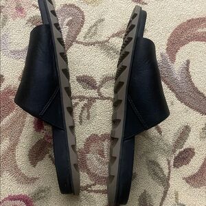 Black Slide Sandals with Brown Sole